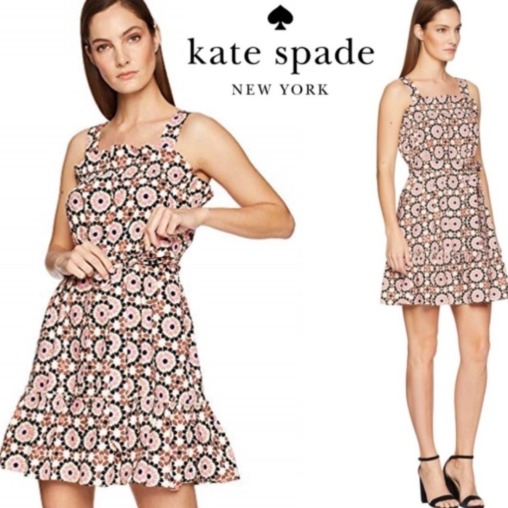 Kate Spade 0 Floral Mosaic Poplin Dress NJMU8968 By The Pool Tank Mini Dress